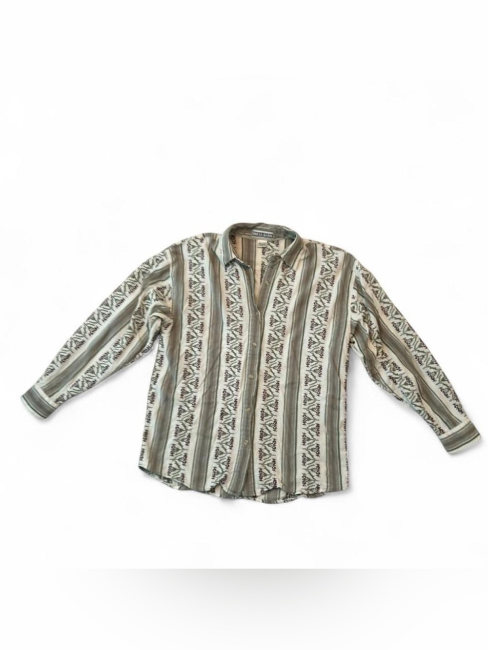 90s Dress Barn green and cream striped 100% cotton button down- Size medium